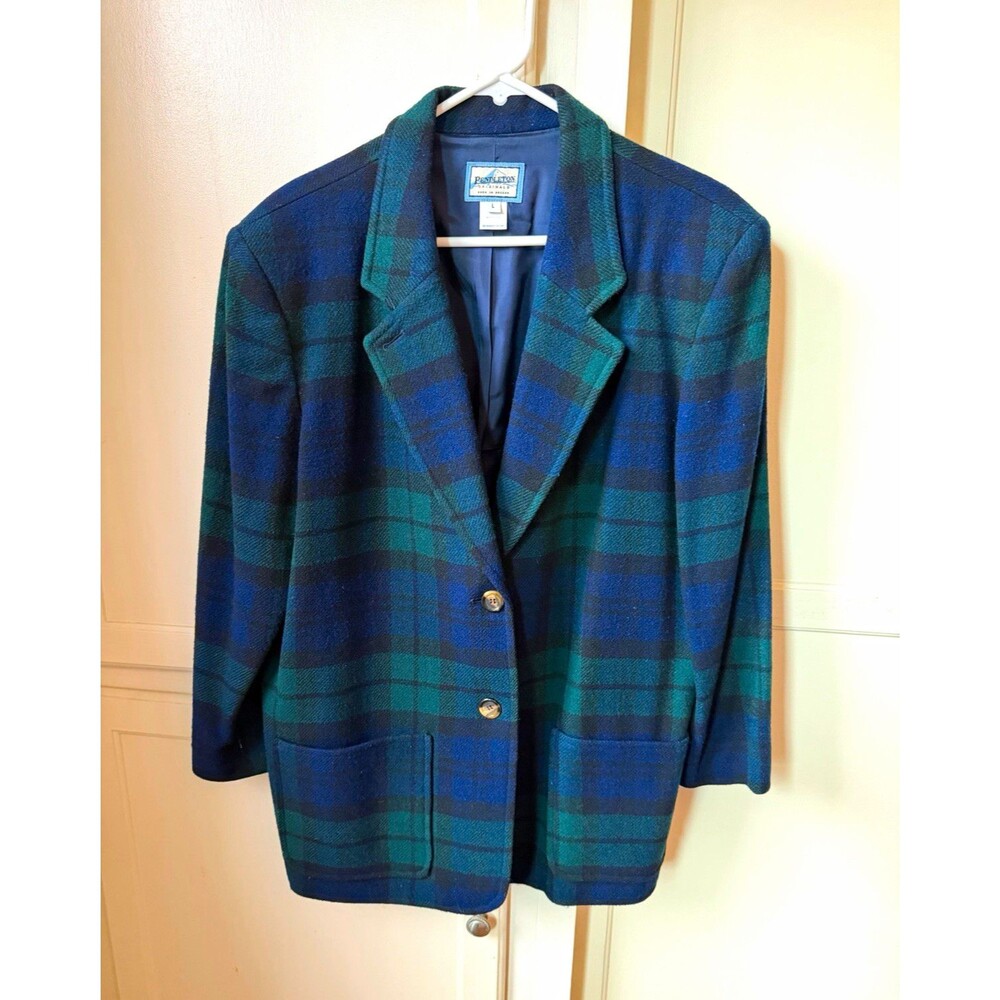 Vintage Pendleton Black Watch Plaid Wool Blazer, Women’s Large, USA Made